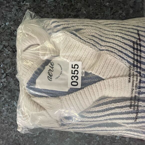 Aerie Striped Knit Collared Sweater Size Large Blue Cream Pullover - Picture 7 of 8